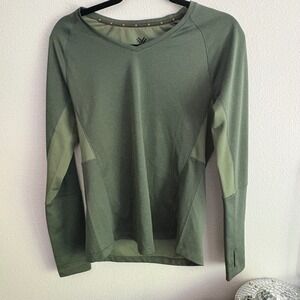 Vortex Long Sleeve V‎ Neck Olive Green Athletic Activewear Top Womens Medium